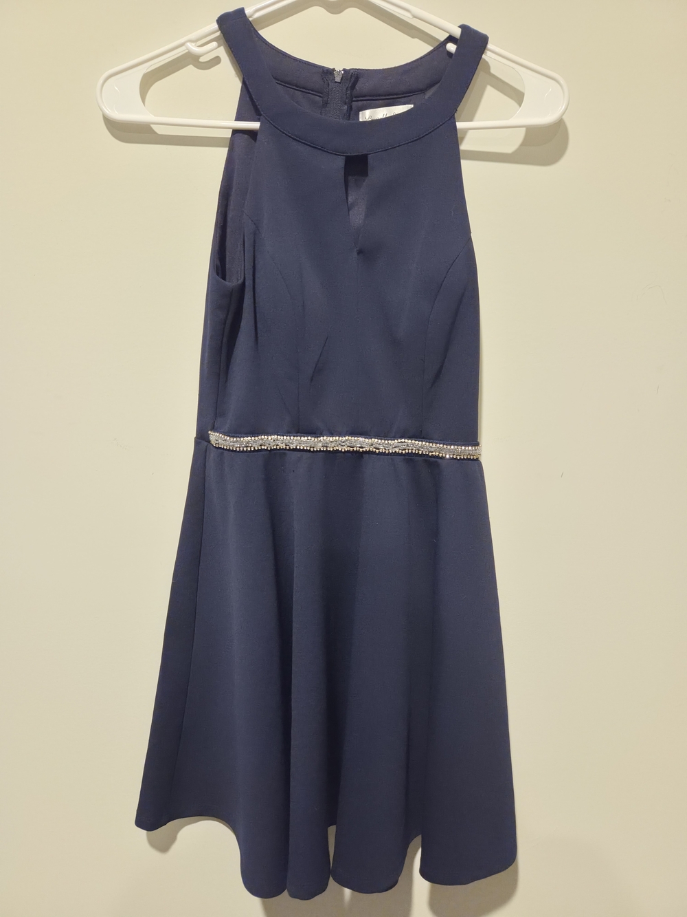 Emerald Sundae Navy Halter Fit-and-Flare Dress with Beaded Waist